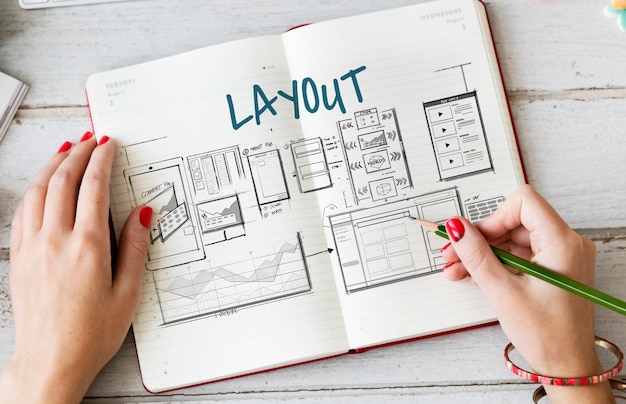 photo web template layout draft sketch for web design seo